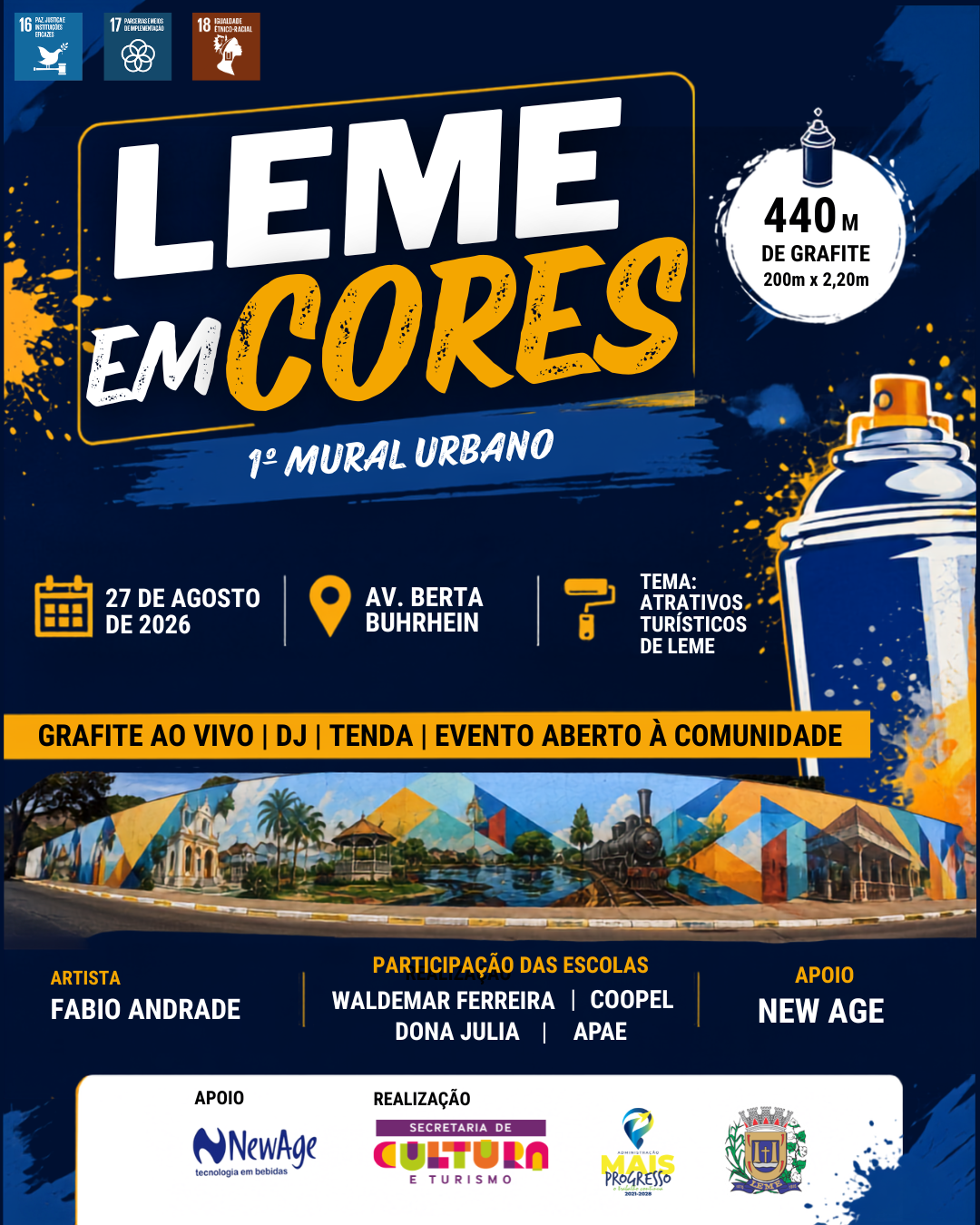Prefeitura de Leme realiza o maior mural de grafite da cidade com participação de alunos da rede de ensino